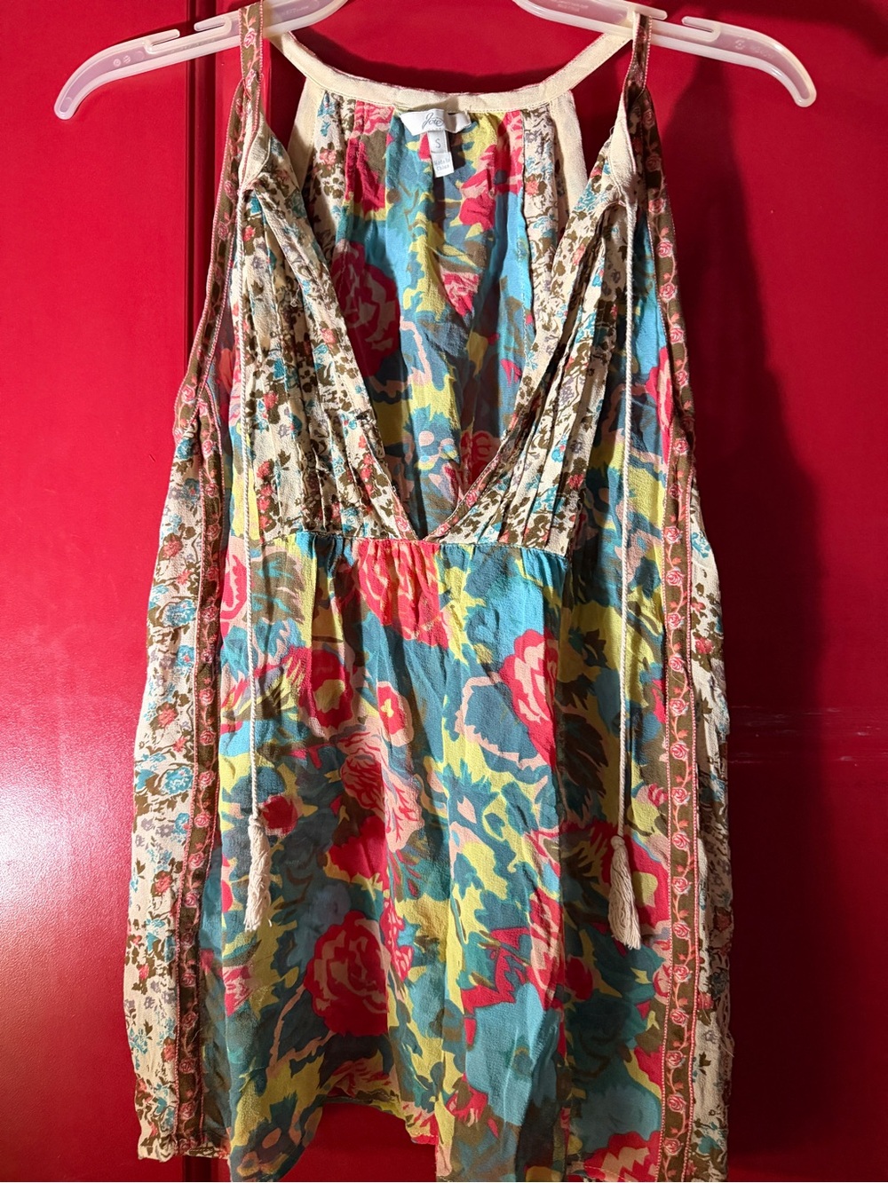 Joie Floral V-Neck Sleeveless Tunic in Teal, Pink & Yellow
